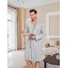 image:imageEkouaer Mens Robes Lightweight Knit Bathrobe Long Sleeve Kimono Robe V Neck Spa Knee Length Sleepwear with Pockets SXXLLight Gray