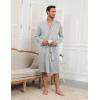 image:imageEkouaer Mens Robes Lightweight Knit Bathrobe Long Sleeve Kimono Robe V Neck Spa Knee Length Sleepwear with Pockets SXXLLight Gray