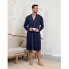 image:imageEkouaer Mens Robes Lightweight Knit Bathrobe Long Sleeve Kimono Robe V Neck Spa Knee Length Sleepwear with Pockets SXXLNavy Blue