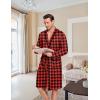 image:imageEkouaer Mens Robes Lightweight Knit Bathrobe Long Sleeve Kimono Robe V Neck Spa Knee Length Sleepwear with Pockets SXXLRed Plaid