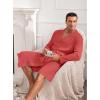 image:imageEkouaer Mens Robes Lightweight Waffle Knit Kimono Bathrobe Long Sleeve Sleepwear Soft Knee Length Robe with Pockets S3XLRed  V Neck