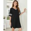 image:imageEkouaer Nightgowns for Women Cotton Night Gown Short Sleeve Sleepwear V Neck Color Block Sleep Shirts Ladies Night ShirtsAablack