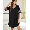image:imageEkouaer Nightgowns for Women Cotton Night Gown Short Sleeve Sleepwear V Neck Color Block Sleep Shirts Ladies Night ShirtsAablack