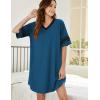 image:imageEkouaer Nightgowns for Women Cotton Night Gown Short Sleeve Sleepwear V Neck Color Block Sleep Shirts Ladies Night ShirtsAblue