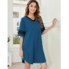image:imageEkouaer Nightgowns for Women Cotton Night Gown Short Sleeve Sleepwear V Neck Color Block Sleep Shirts Ladies Night ShirtsAblue