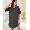image:imageEkouaer Nightgowns for Women Cotton Night Gown Short Sleeve Sleepwear V Neck Color Block Sleep Shirts Ladies Night ShirtsAdark Grey