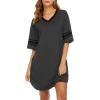 image:imageEkouaer Nightgowns for Women Cotton Night Gown Short Sleeve Sleepwear V Neck Color Block Sleep Shirts Ladies Night ShirtsAdark Grey