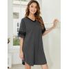 image:imageEkouaer Nightgowns for Women Cotton Night Gown Short Sleeve Sleepwear V Neck Color Block Sleep Shirts Ladies Night ShirtsAdark Grey