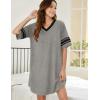 image:imageEkouaer Nightgowns for Women Cotton Night Gown Short Sleeve Sleepwear V Neck Color Block Sleep Shirts Ladies Night ShirtsAgrey