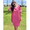 image:imageEkouaer Nightgowns for Women Cotton Night Gown Short Sleeve Sleepwear V Neck Color Block Sleep Shirts Ladies Night ShirtsAhot Pink