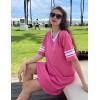 image:imageEkouaer Nightgowns for Women Cotton Night Gown Short Sleeve Sleepwear V Neck Color Block Sleep Shirts Ladies Night ShirtsAhot Pink