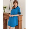 image:imageEkouaer Nightgowns for Women Cotton Night Gown Short Sleeve Sleepwear V Neck Color Block Sleep Shirts Ladies Night ShirtsAlight Blue