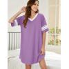 image:imageEkouaer Nightgowns for Women Cotton Night Gown Short Sleeve Sleepwear V Neck Color Block Sleep Shirts Ladies Night ShirtsAlilac