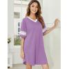 image:imageEkouaer Nightgowns for Women Cotton Night Gown Short Sleeve Sleepwear V Neck Color Block Sleep Shirts Ladies Night ShirtsAlilac