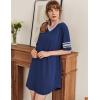 image:imageEkouaer Nightgowns for Women Cotton Night Gown Short Sleeve Sleepwear V Neck Color Block Sleep Shirts Ladies Night ShirtsAnavy