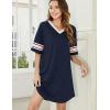 image:imageEkouaer Nightgowns for Women Cotton Night Gown Short Sleeve Sleepwear V Neck Color Block Sleep Shirts Ladies Night ShirtsAnavy Blue