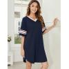 image:imageEkouaer Nightgowns for Women Cotton Night Gown Short Sleeve Sleepwear V Neck Color Block Sleep Shirts Ladies Night ShirtsAnavy Blue