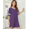 image:imageEkouaer Nightgowns for Women Cotton Night Gown Short Sleeve Sleepwear V Neck Color Block Sleep Shirts Ladies Night ShirtsApurple