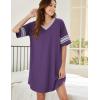 image:imageEkouaer Nightgowns for Women Cotton Night Gown Short Sleeve Sleepwear V Neck Color Block Sleep Shirts Ladies Night ShirtsApurple