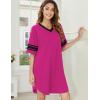 image:imageEkouaer Nightgowns for Women Cotton Night Gown Short Sleeve Sleepwear V Neck Color Block Sleep Shirts Ladies Night ShirtsArose Red