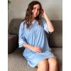 image:imageEkouaer Nightgowns for Women Cotton Night Gown Short Sleeve Sleepwear V Neck Color Block Sleep Shirts Ladies Night ShirtsAsky Blue