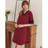 image:imageEkouaer Nightgowns for Women Cotton Night Gown Short Sleeve Sleepwear V Neck Color Block Sleep Shirts Ladies Night ShirtsAwine Red