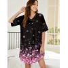 image:imageEkouaer Nightgowns for Women Cotton Night Gown Short Sleeve Sleepwear V Neck Color Block Sleep Shirts Ladies Night ShirtsBcherry Blossoms Black