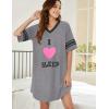 image:imageEkouaer Nightgowns for Women Cotton Night Gown Short Sleeve Sleepwear V Neck Color Block Sleep Shirts Ladies Night ShirtsCi Love Sleep Grey