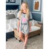image:imageEkouaer Nightgowns for Women Cotton Night Gown Short Sleeve Sleepwear V Neck Color Block Sleep Shirts Ladies Night ShirtsCi Love Sleep Grey