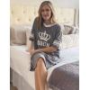 image:imageEkouaer Nightgowns for Women Cotton Night Gown Short Sleeve Sleepwear V Neck Color Block Sleep Shirts Ladies Night ShirtsCqueen Grey