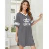 image:imageEkouaer Nightgowns for Women Cotton Night Gown Short Sleeve Sleepwear V Neck Color Block Sleep Shirts Ladies Night ShirtsCqueen Grey