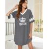 image:imageEkouaer Nightgowns for Women Cotton Night Gown Short Sleeve Sleepwear V Neck Color Block Sleep Shirts Ladies Night ShirtsCqueen Grey