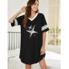image:imageEkouaer Nightgowns for Women Cotton Night Gown Short Sleeve Sleepwear V Neck Color Block Sleep Shirts Ladies Night ShirtsCstar Black
