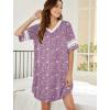 image:imageEkouaer Nightgowns for Women Cotton Night Gown Short Sleeve Sleepwear V Neck Color Block Sleep Shirts Ladies Night ShirtsCstars Purple