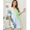 image:imageEkouaer Nightgowns for Women Cotton Night Gown Short Sleeve Sleepwear V Neck Color Block Sleep Shirts Ladies Night ShirtsTie Dye Green