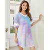 image:imageEkouaer Nightgowns for Women Cotton Night Gown Short Sleeve Sleepwear V Neck Color Block Sleep Shirts Ladies Night ShirtsTie Dye Purple