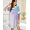 image:imageEkouaer Nightgowns for Women Cotton Night Gown Short Sleeve Sleepwear V Neck Color Block Sleep Shirts Ladies Night ShirtsTie Dye Purple