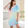 image:imageEkouaer Nightgowns for Women Cotton Night Gown Short Sleeve Sleepwear V Neck Color Block Sleep Shirts Ladies Night ShirtsTie Dye Yellow