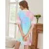 image:imageEkouaer Nightgowns for Women Cotton Night Gown Short Sleeve Sleepwear V Neck Color Block Sleep Shirts Ladies Night ShirtsTie Dye Yellow
