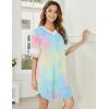image:imageEkouaer Nightgowns for Women Cotton Night Gown Short Sleeve Sleepwear V Neck Color Block Sleep Shirts Ladies Night ShirtsTie Dye Yellow
