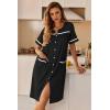 image:imageEkouaer Nightgowns for Women House Dress with Pockets Button Down Sleepshirt Short Sleeve Nightshirt HousecoatBlack