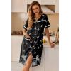 image:imageEkouaer Nightgowns for Women House Dress with Pockets Button Down Sleepshirt Short Sleeve Nightshirt HousecoatBlack Butterfly Flower