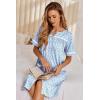 image:imageEkouaer Nightgowns for Women House Dress with Pockets Button Down Sleepshirt Short Sleeve Nightshirt HousecoatBlue Floral
