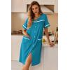 image:imageEkouaer Nightgowns for Women House Dress with Pockets Button Down Sleepshirt Short Sleeve Nightshirt HousecoatBlue Green