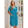 image:imageEkouaer Nightgowns for Women House Dress with Pockets Button Down Sleepshirt Short Sleeve Nightshirt HousecoatBlue Green