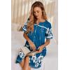 image:imageEkouaer Nightgowns for Women House Dress with Pockets Button Down Sleepshirt Short Sleeve Nightshirt HousecoatBlue Green Flower