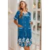 image:imageEkouaer Nightgowns for Women House Dress with Pockets Button Down Sleepshirt Short Sleeve Nightshirt HousecoatBlue Green Flower