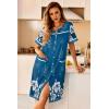 image:imageEkouaer Nightgowns for Women House Dress with Pockets Button Down Sleepshirt Short Sleeve Nightshirt HousecoatBlue Green Flower