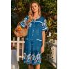 image:imageEkouaer Nightgowns for Women House Dress with Pockets Button Down Sleepshirt Short Sleeve Nightshirt HousecoatBlue Green Flower