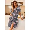 image:imageEkouaer Nightgowns for Women House Dress with Pockets Button Down Sleepshirt Short Sleeve Nightshirt HousecoatGrey Floral